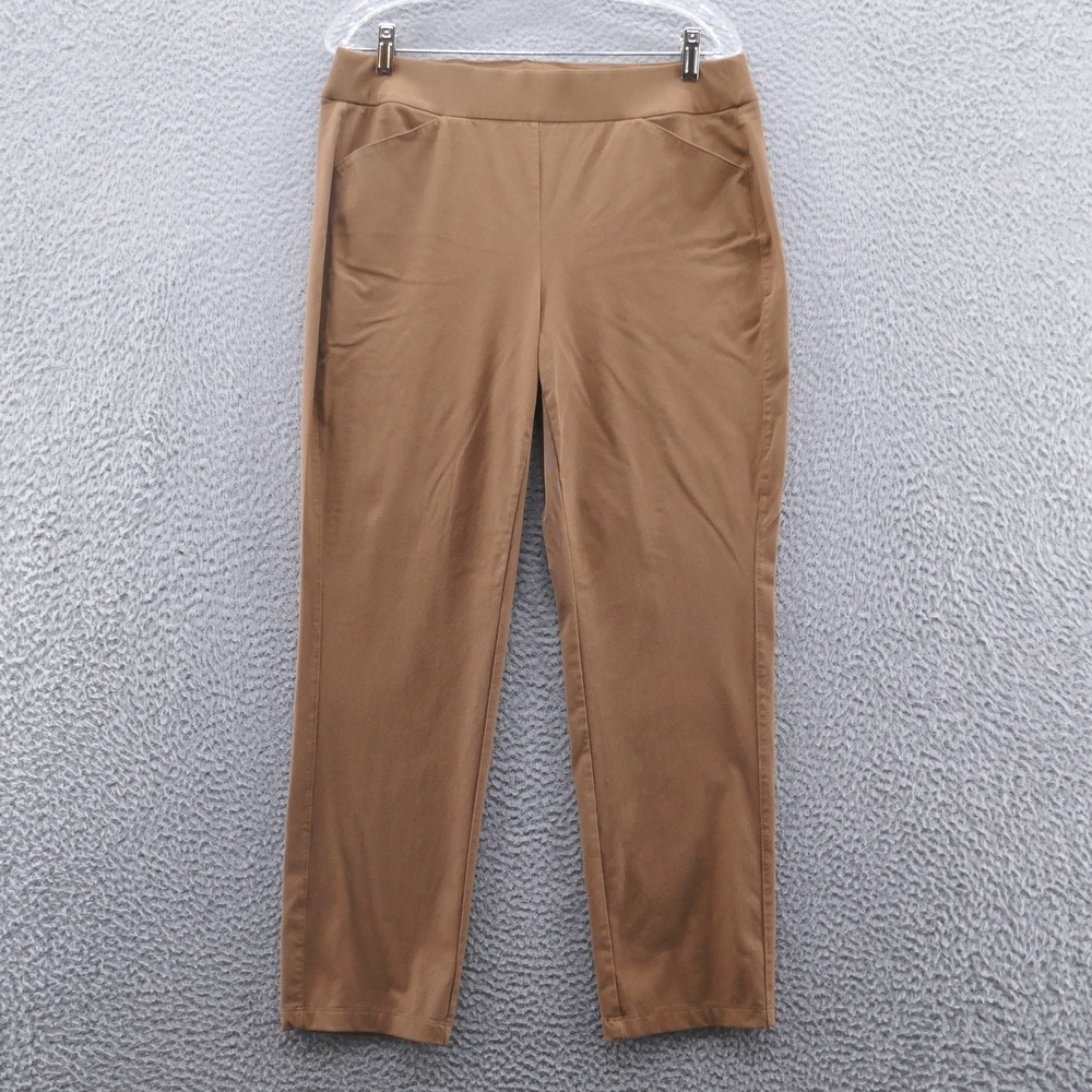 Chicos Travelers Pants Womens Size 1.5 US 10 Camel Brown Pull On Straight Leg